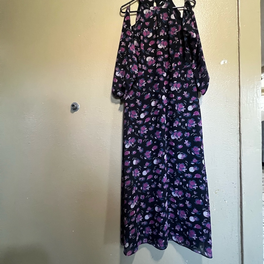 Barlll Black Floral Maxi Dress with Pink & Lavender Blooms size L